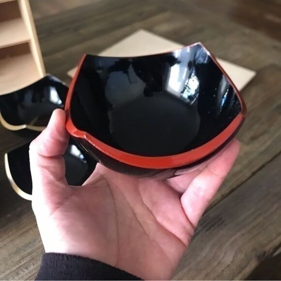 Asian Small Cup Set of 6 black with color trim - Picture 8 of 13